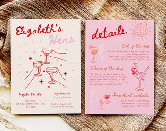 Hand Drawn Hens Party Invitation Template, Whimsical Hen Party Invitation, Hens Night Invite, Funky Quirky Handwritten Hens Invitation #c97p