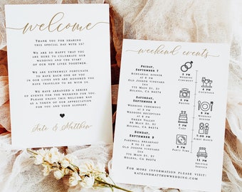 Welcome Hotel Bags Template, Itinerary diy, Letter, Event Schedule, Printable Agenda, Gold Wedding Party Timeline, Order Of The Day #vmt4211