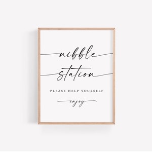 Knabber-Station Schild Vorlage, Snackbar, Hochzeit Essenstisch, Nosh, Late Night Snacks, vollständig bearbeitbarer Text, Babyparty, Brautparty #f37