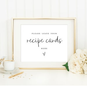 Place Recipe Card Here Sign, Bridal Shower Sign Template, Printable, Recipe Box Sign, Templett, Custom, Brunch, Customize, Contemporary #f34