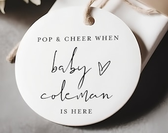 Pop And Cheer Baby Shower Tag, Round Mini Champagne Favor Tags, When Baby Is Here, Thank You Favor Tags, 100% Editable, Templett Custom #f35