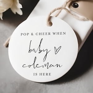 Pop And Cheer Baby Shower Tag, Round Mini Champagne Favor Tags, When Baby Is Here, Thank You Favor Tags, 100% Editable, Templett Custom #f35