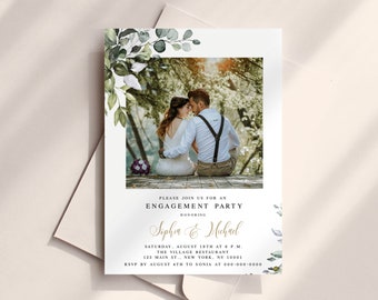 Photo Wedding Engagement Party Invitation Template, Fully Editable, Printable, Templett, Custom Invite, Boho, Greenery Gold, Bohemian #c61