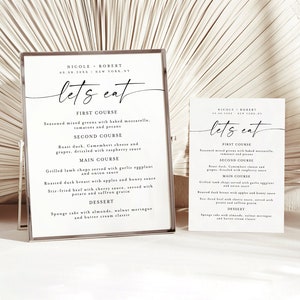 Lets Eat-menubord, Lets Eat-menukaart 5 x 7, Lets Eat-bord, minimalistisch trouwmenu 5 x 7 8 x 10, bruiloft stationair, menu voor bruiloft bord #f37