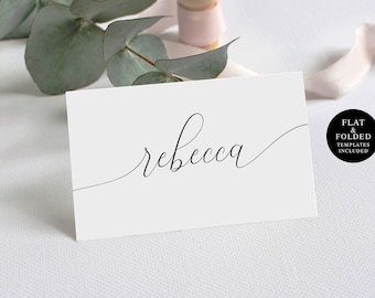 Plantilla imprimible para tarjetas de nombres de boda, autoeditable, descarga digital, texto editable, Templett, decoración de mesa Escord, tarjeta de lugar, Moder #vmt12