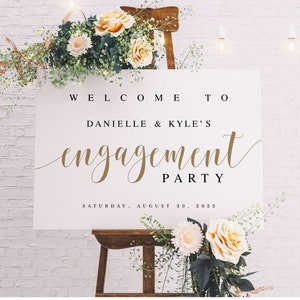 Gold Engagement Sign, We Are Engaged, Editable Template, Digital Download, Try Before You Buy, Welcome Printable, We're Engaged DIY #vmt120