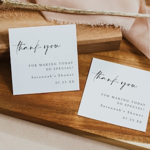 Etichetta di ringraziamento quadrata, modello di etichetta di ringraziamento modificabile, etichetta di ringraziamento personalizzata per addio al nubilato, etichetta di favore per baby shower stampabile fai da te #f41