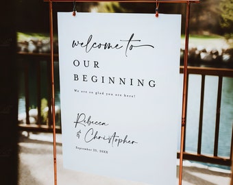 Wedding Welcome Sign Template, Minimalist Welcome To Our Beginning Sign Printable, Welcome To Our Beginning Template, Fully Editable #f41