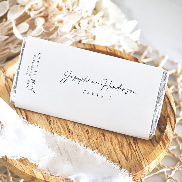 Minimalist Wedding Place Cards Template, Chocolate Wrapper, Candy Bar Wrapper Template, Wedding Favor Label, Bridal Shower Favours, DIY #f41