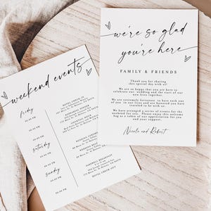 Carte d'événements de mariage minimaliste, détails modifiables d'événements de mariage, téléchargement immédiat carte d'événements de mariage week-end # f37