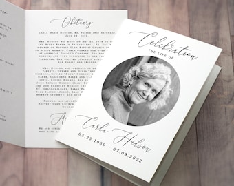 Programmasjabloon Celebration Of Life, begrafenis, doodsbrief, herdenkingsgebedskaart, woord, mannen, vrouwen, orde van dienst, 100% bewerkbaar DIY #vmt910