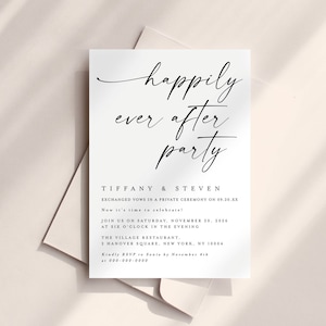 Happily Ever After Party Invitation, Reception Party Invitation Template, Modern Wedding Elopement Announcement Card, Reception Invite #f37