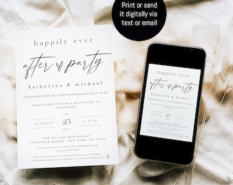 Happily Ever After Party Invitation, Electronic Wedding Reception Party Invitation, Wedding Elopement Announcement, Reception Evite #f48