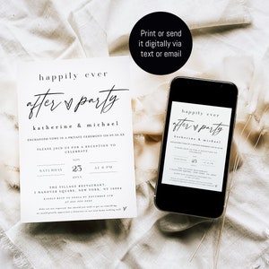 Happily Ever After Party Invitation, Electronic Wedding Reception Party Invitation, Wedding Elopement Announcement, Reception Evite #f48