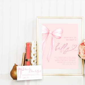 Hoe groot is mama's buik Spel, hoe groot is haar buik, bewerkbaar bordje babyshower, hoe groot is mama's buik Raadbordje en antwoordkaarten #b14