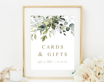 Greenery Gold Cards And Gifts Template, Fully Editable Sign, Templett, Wedding Decor, Personalized, Modern, Eucalyptus, Bohemian, Boho #c61