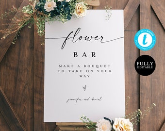 Flower Bar Sign Template, Build Your Bouquet, Wedding Flower Favors, Bridal Flower Bar Decor, Baby Shower, Customize, Self-Editing DIY #f37