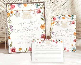 Family Traditions Sign and Card, Family Traditions Baby Shower Game, Childhood Memories, Share a Memory, Wildflower Baby Shower Advice #c82