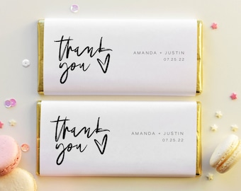 Modèle d'emballage de chocolat, étiquette de faveur de barre chocolatée, modifiable, dîner de répétition, douche nuptiale, brunch, merci, minimaliste, coeur, bricolage #f22