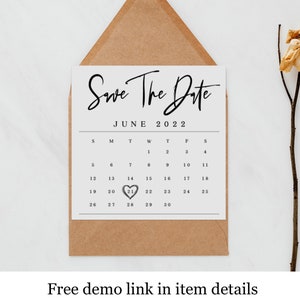Modello di calendario "Save the Date", download digitale, biglietto di proposta per damigella d'onore con calendario, testo modificabile al 100%, Templett, personalizzato, cuore #f22