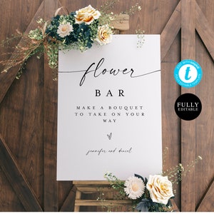 Flower Bar Sign Template, Build Your Bouquet, Wedding Flower Favors, Bridal Flower Bar Decor, Baby Shower, Customize, Self-Editing DIY #f37