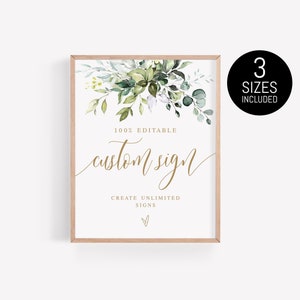 Your words here Create your own sign Custom text printable Bridal Party Baby Shower Digital Edit sign 5x7, 8x10, 16x20 Greenery Gold #c61