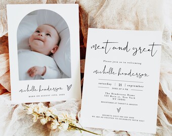 Meet & Greet Invitation, Sip And See, Welcome Baby Invite, New Baby Party Invite, Printable Invites, Arch Photo, Picture, Boy or Girl #f35