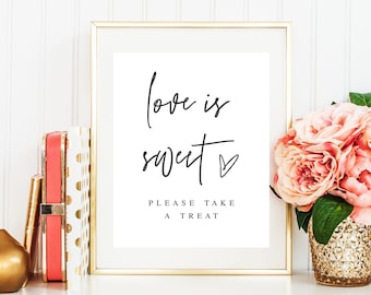 Love Is Sweet Take A Treat Sign Template, Bridal Shower Dessert Table Decor, Dessert Bar, Bachelorette Party Favors, Edit With Templett #f24