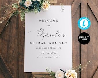 Bridal Shower Welcome Sign Template, Instant Download, Try Before You Buy, Fully Editable, Party Poster, Board, Templett, Printable #vmt910