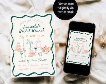 Inbjudan till brudbrunch, nyckfull brudduschinbjudan Handritad brudbrunchinbjudan Digital nyckfull brudduschinbjudan #c97