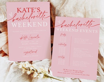 Pink and Red Bachelorette Weekend Events Itinerary Template, Bachelorette Party, Printable, Digital Download, Hens Party Weekend #f38p