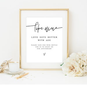Like Wine Love Gets Better With Age Sign Template, Printable, Please Sign Our Wine Bottle, Templett, Guest Book Ideas, DIY Personalized #f24