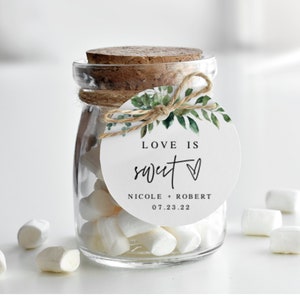 Love Is Sweet Favor Label Template, Circle Gift Tags, Round Stickers Printable, Edit With Templett, Wedding, Bridal Shower, Greenery #vmt58