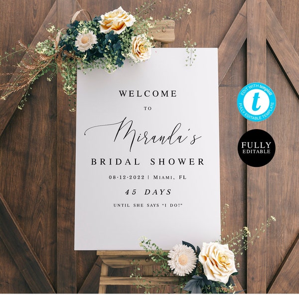 Bridal Shower Welcome Sign Template, Instant Download, Try Before You Buy, Fully Editable, Party Poster, Board, Templett, Printable #vmt910