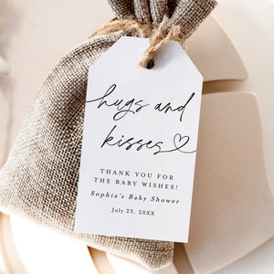Minimalist Baby Shower Tag Template, Hugs And Kisses Tags For Baby Shower, Instant Download, Thank You Favor Tags, Showering With Love #f38