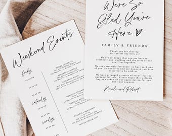 Wedding Itinerary Template, Instant Download Wedding Weekend Itinerary Card Welcome Bag Letter Were So Glad Youre Here Wedding Timeline #f38