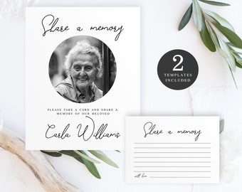 Share A Memory Sign And Cards Templates, Edit With Templett, Memorial Service Ideas, Celebration Of Life, Men, Women, 100% Editable DIY #f19