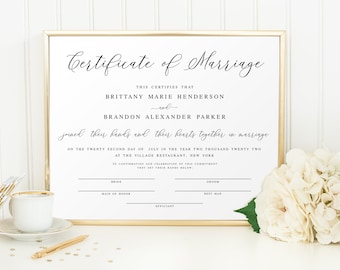 Certificate Of Marriage Template, DIY, Edit With Templett, Wedding Keepsake, Personalized Gift, 100% Editable, Try Before You Buy #vmt410