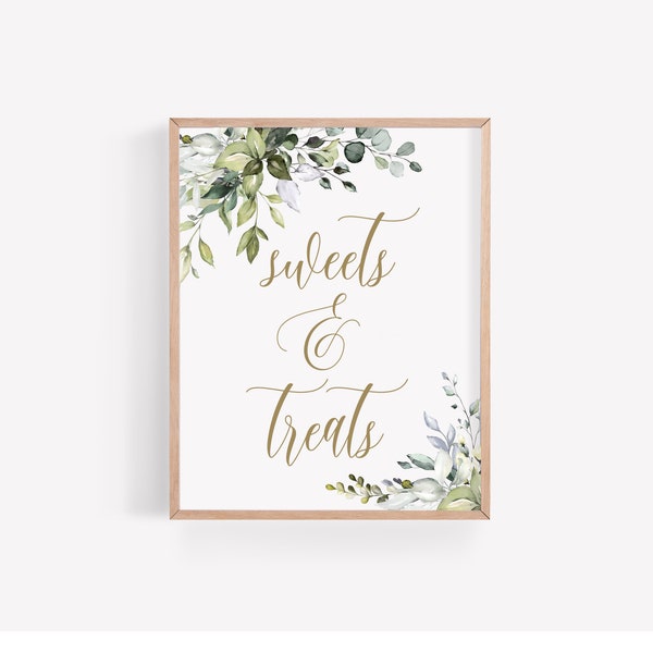 Create Your Own Sign, Sweets And Treats Sign Template, Download, Wedding Candy Bar, Bachelorette Party Favor, Bridal, Greenery Gold DIY #c61