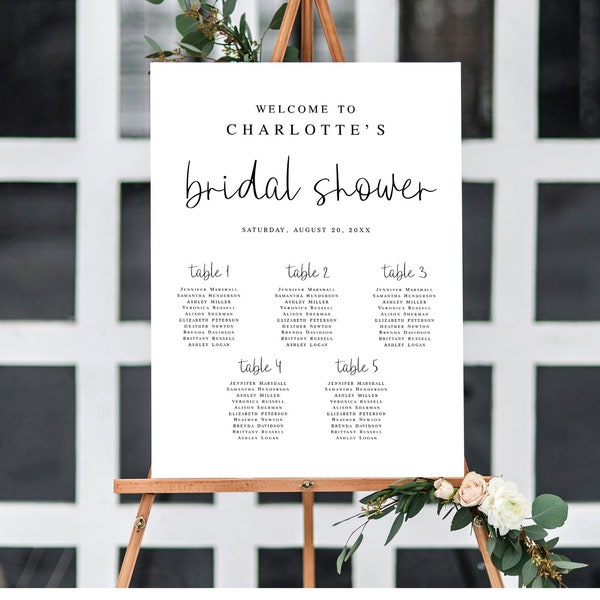 Small Seating Chart Template, Welcome To Bridal Shower, Templett, Digital, Fully Editable Text, Personalized, Printable, Contemporary #f34