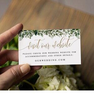 Hochzeitswebsite-Kartenvorlage, bearbeitbar, Einladung einfügen, Einschluss einladen, Informationen, Unterbringungen, bedruckbar, Greenery Gold DIY #c61