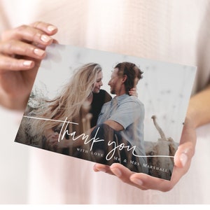 Plantilla de tarjeta de agradecimiento para boda Tarjeta de agradecimiento con foto imprimible Tarjeta de agradecimiento con foto de boda 100% editable Descarga instantánea Templett DIY #f24