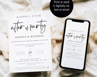 Happily Ever After Party Invitation, Electronic Wedding Reception Party Invitation, Wedding Elopement Announcement, Reception Evite #f43