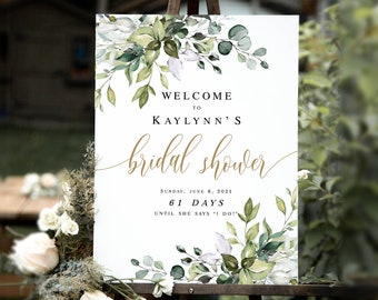 Portrait Bridal Shower Welcome Sign Template, 100% Editable Text, Party, Reception, Brunch Poster, Decorations, Download, Greenery Gold #c61