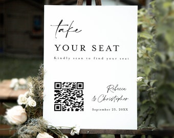 QR Code Seating Chart Sign, Wedding QR Code Sign, Seating Chart Welcome Sign, Wedding Welcome Sign Template, Templett, Fully Editable #f41