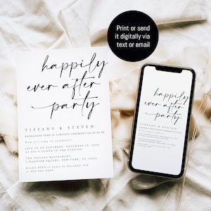 Happily Ever After Party Invitation, Reception Party Invitation Template, Modern Wedding Elopement Announcement Card, Reception Invite #f41