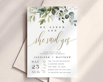 Greenery Engagement Party Invitation, Bohemian Wedding Engagement Party Invite, She Said Yes Engagement Party Invitation Digital Evite #c61