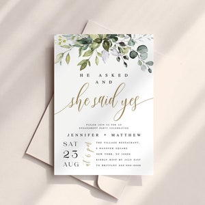 Greenery Verlobungsfeier-Einladung, Boho Hochzeit Verlobungsfeier einladen, sie sagte Ja, Verlobungsfeier-Einladung Digital Evite #c61