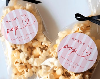 Ready To Pop Baby Shower Tag, Popcorn Favor Tag or Sticker, About To Pop Baby Shower Label, Girl Pink Baby Shower Popcorn Tag Favours #f38