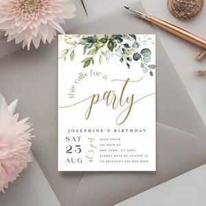 Greenery Birthday Party Invitation, Surprise Birthday Party Invite, Celebrate With Us Invitation, Special Event Invitation Template #c61